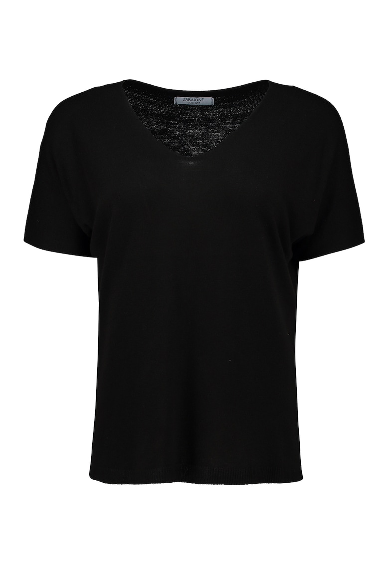 Tricou din amestec de in cu model uni si decolteu in V