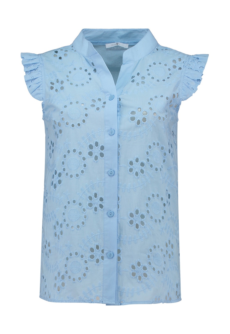Camasa din bumbac cu model cu perforatii si maneci scurte
