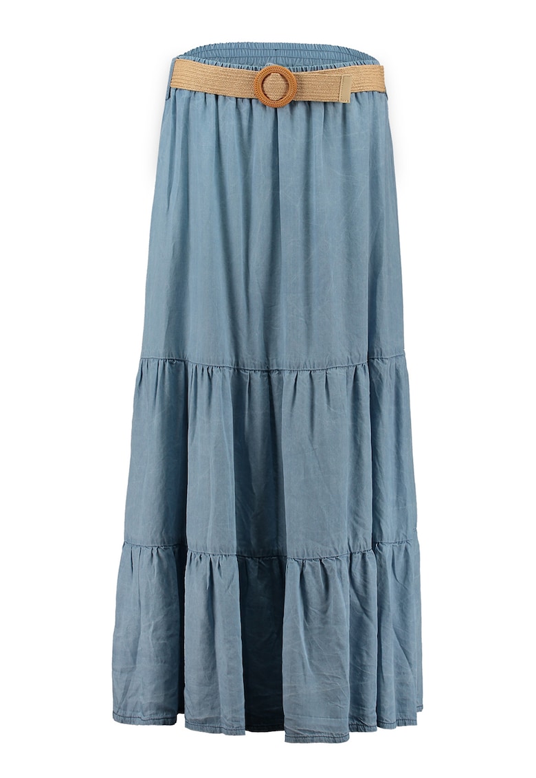 Fusta lunga din lyocell cu volane - Albastru azur