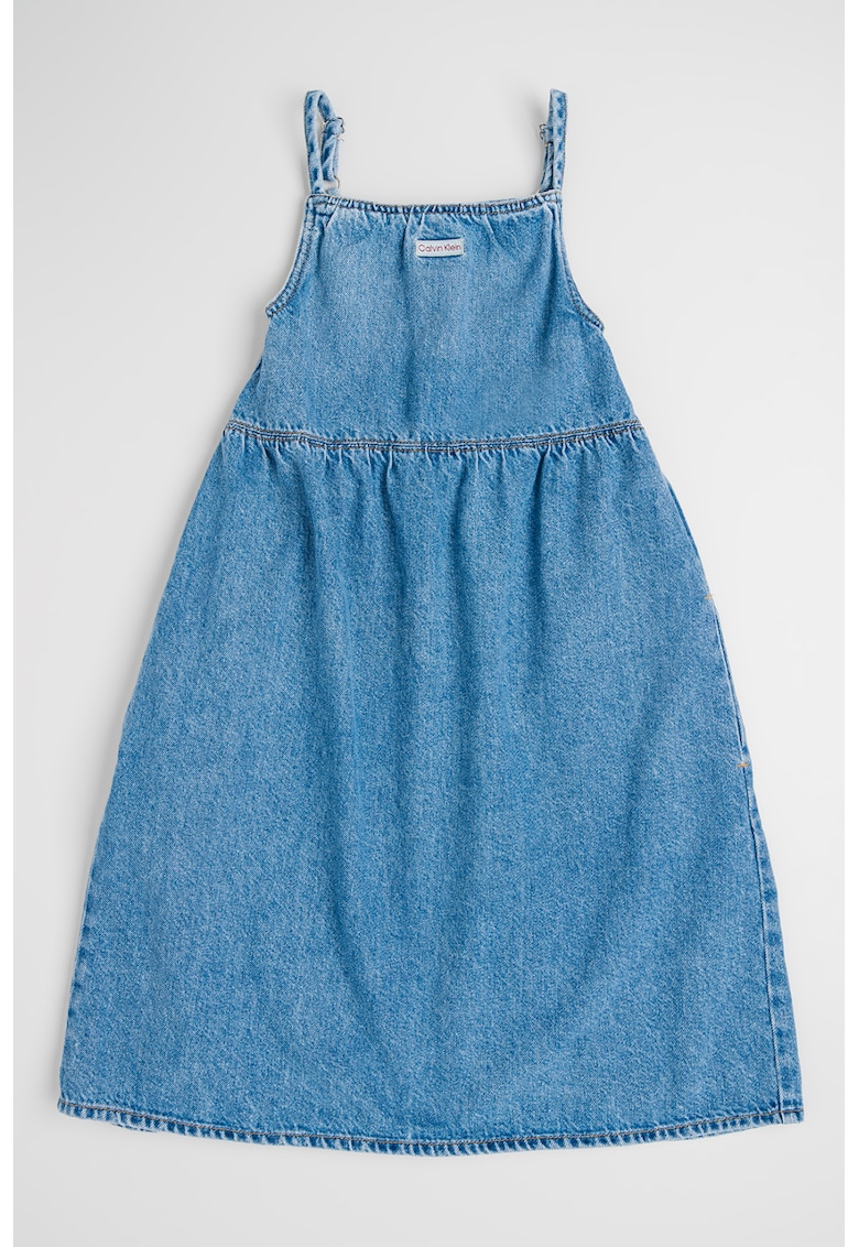 Rochie evazata din denim si amestec de lyocell