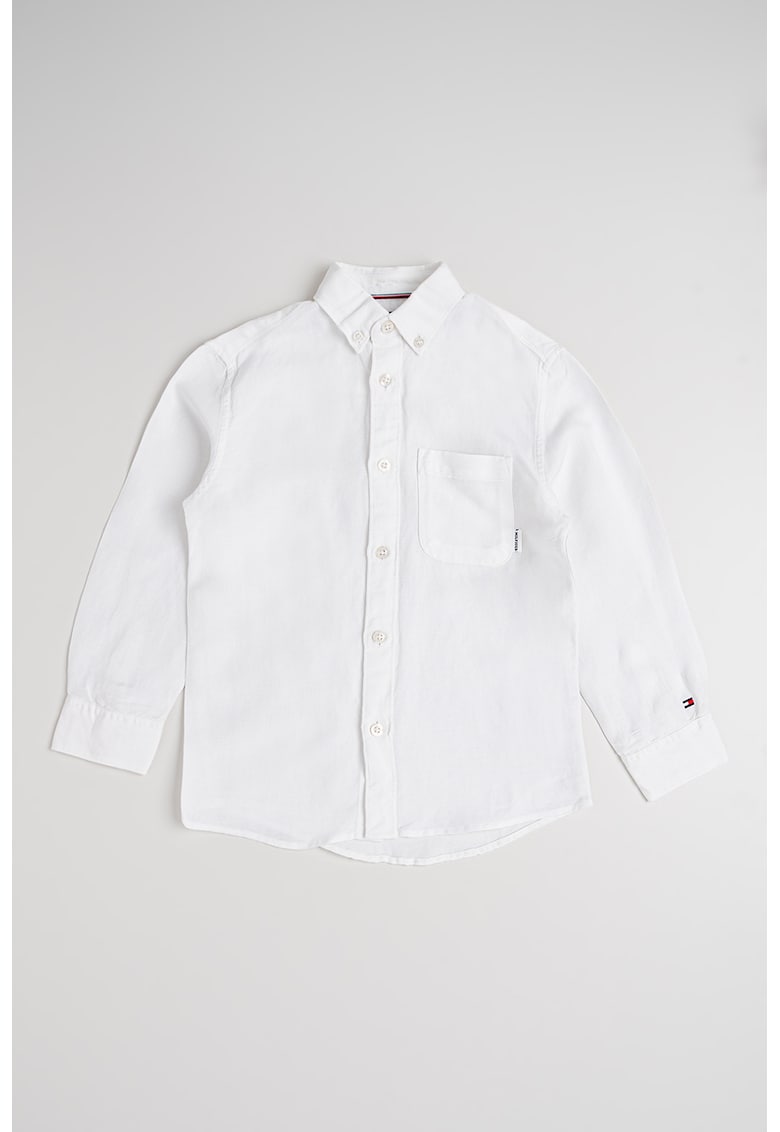 Camasa din amestec de in cu buzunar pe piept