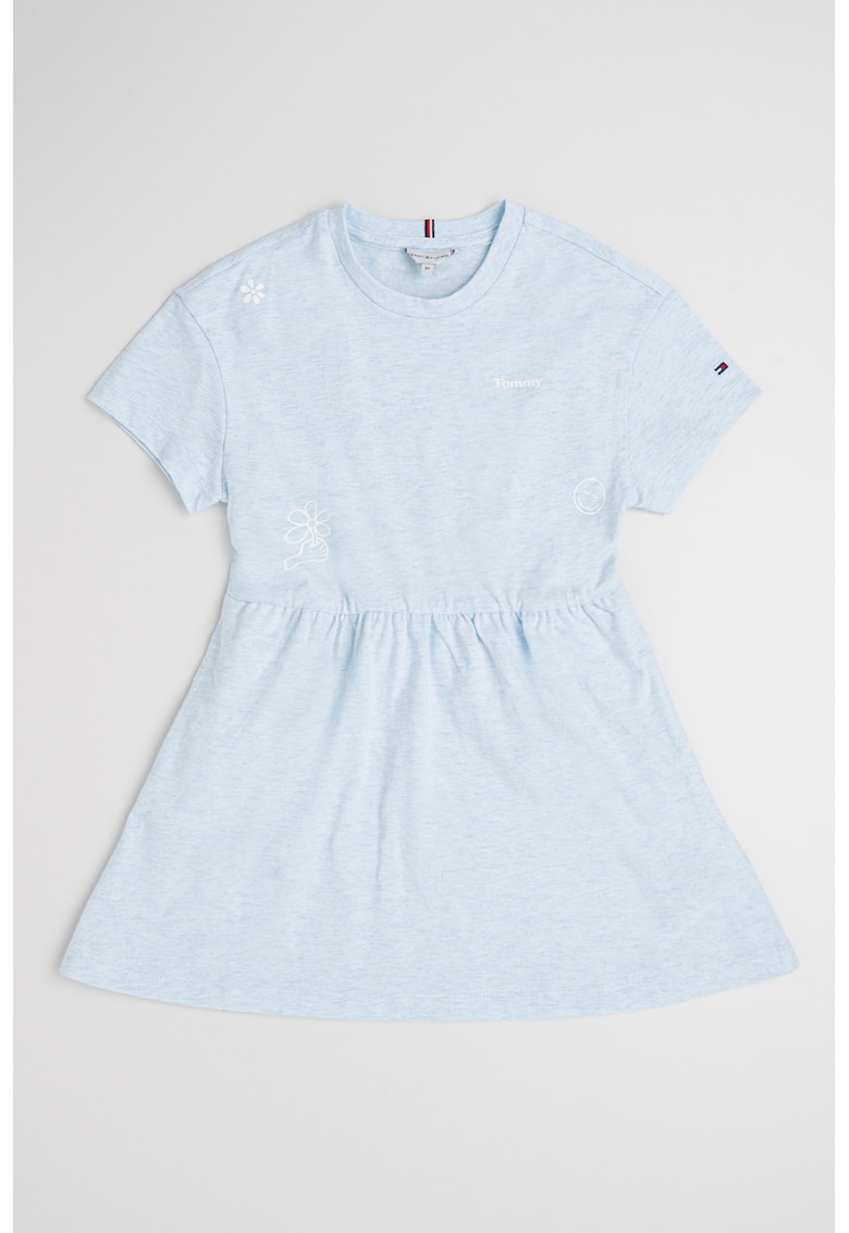 Rochie evazata de bumbac cu imprimeu text