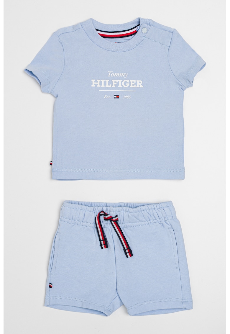 Set de pantaloni scurti cu logo si tricou din bumbac