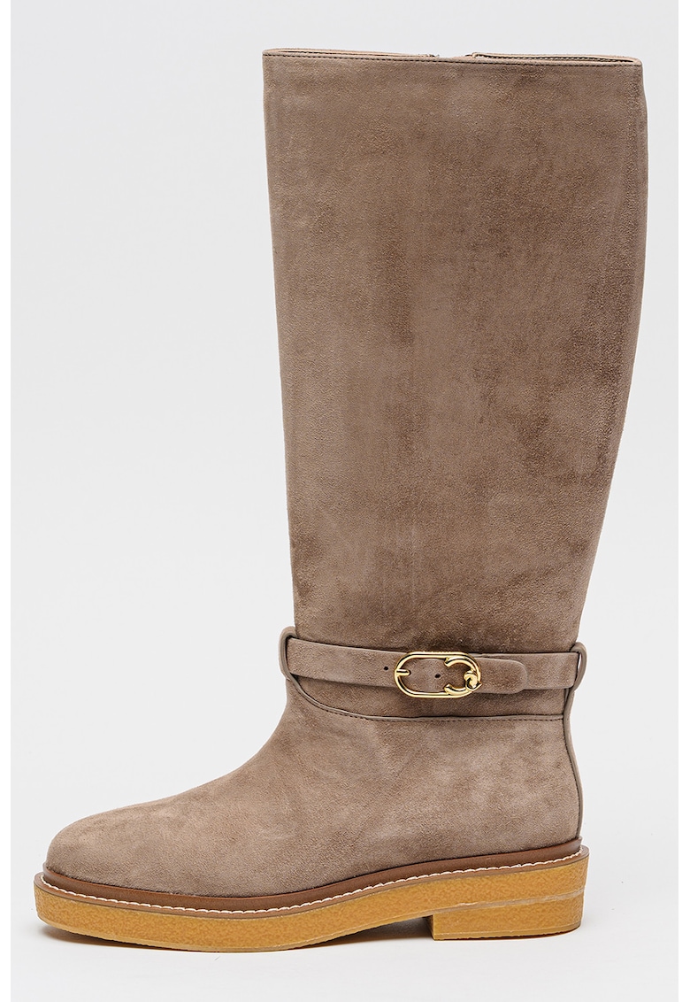 Cizme inalte pana la genunchi din piele intoarsa cu fermoar