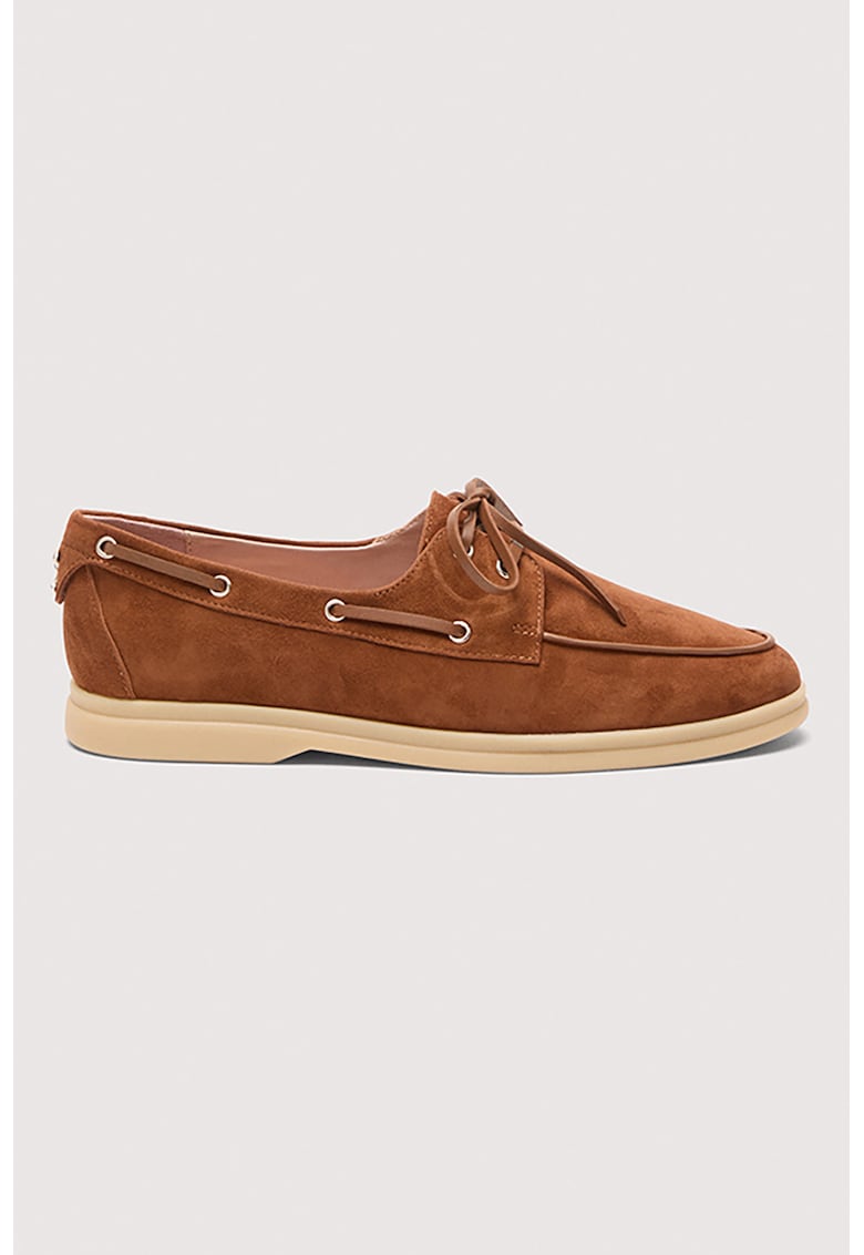 Pantofi boat din piele intoarsa cu logo metalic Pantofi boat din piele intoarsa cu logo metalic