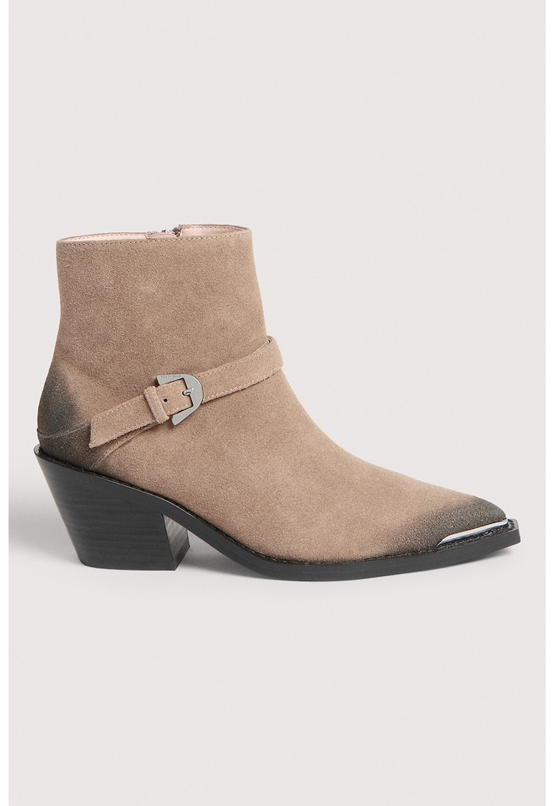 Botine din piele intoarsa cu toc cuban