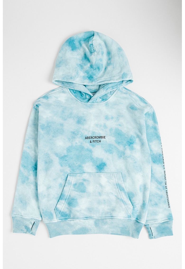 Hanorac din amestec de bumbac cu model tie-dye - Albastru aquamarin