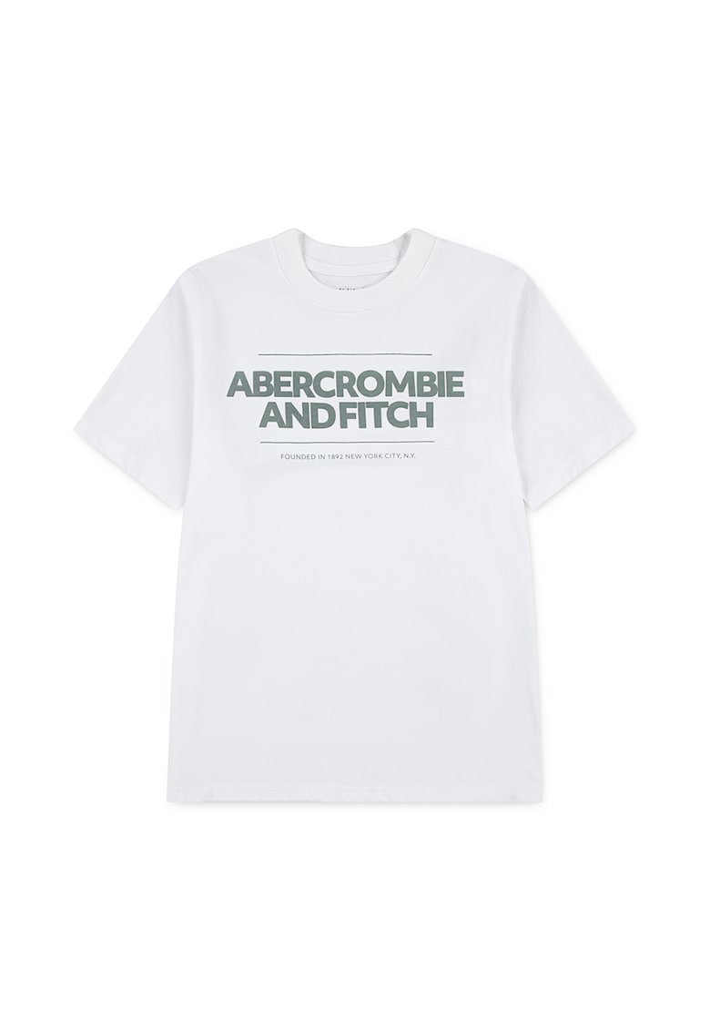 Tricou cu imprimeu logo si decolteu la baza gatului - Alb/Verde sparanghel