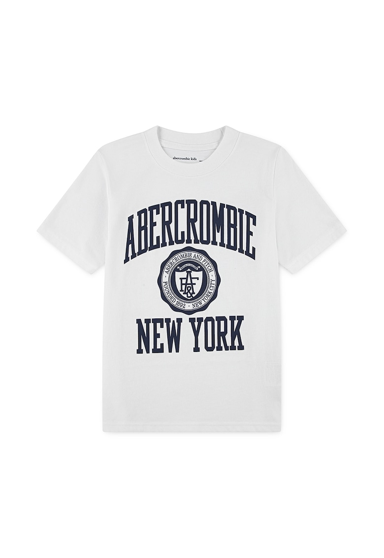 Tricou cu logo si decolteu la baza gatului - Alb/Albastru ultramarin