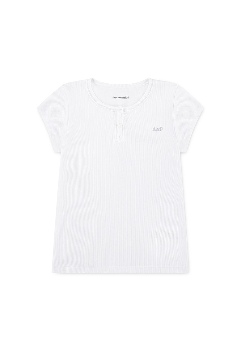 Tricou striat cu decolteu henley - Alb optic