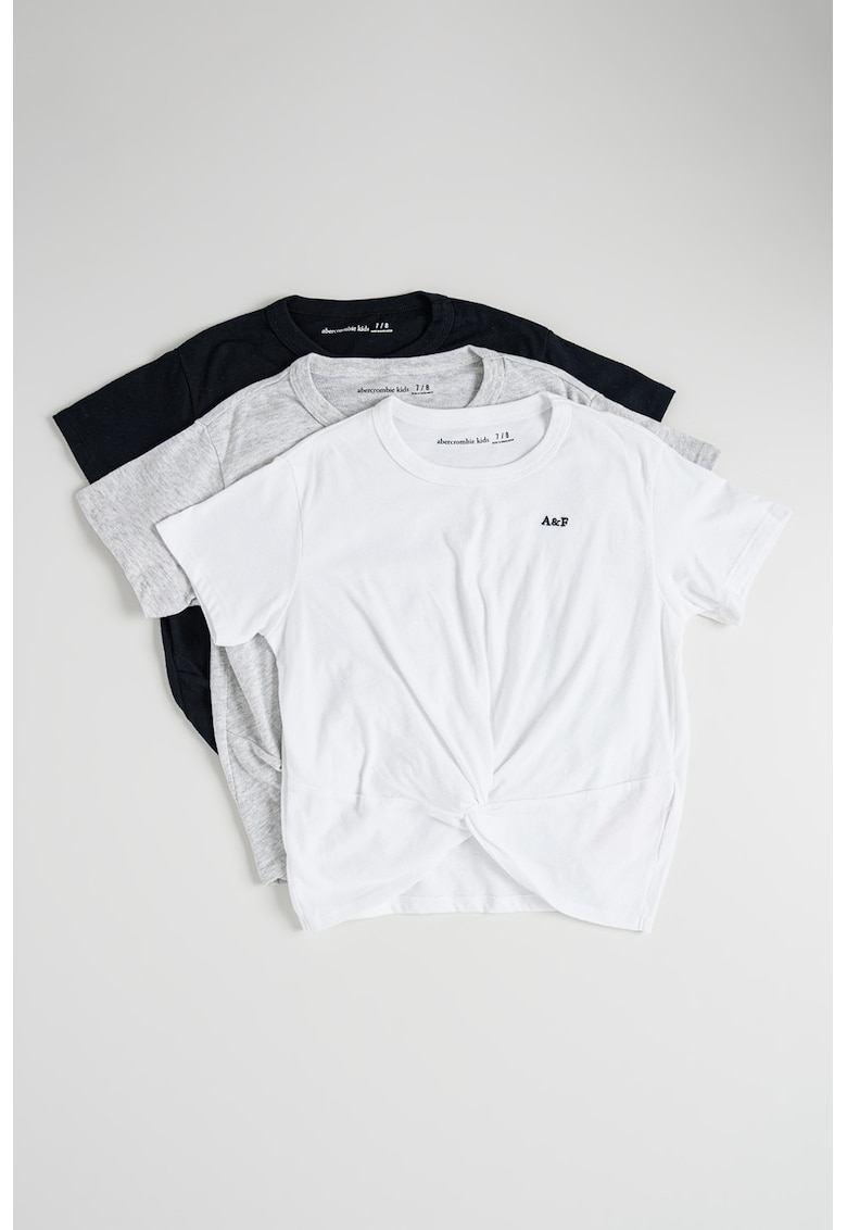 Set de tricouri uni cu detaliu innodat - 3 piese - Alb/Negru/Gri deschis melange