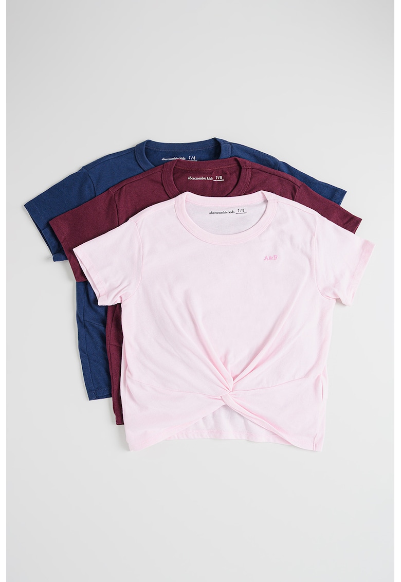 Set de tricouri uni cu detaliu innodat - 3 piese - Visiniu/Roz/Bleumarin