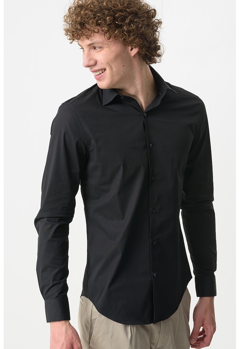 Camasa slim fit din amestec de bumbac - Negru