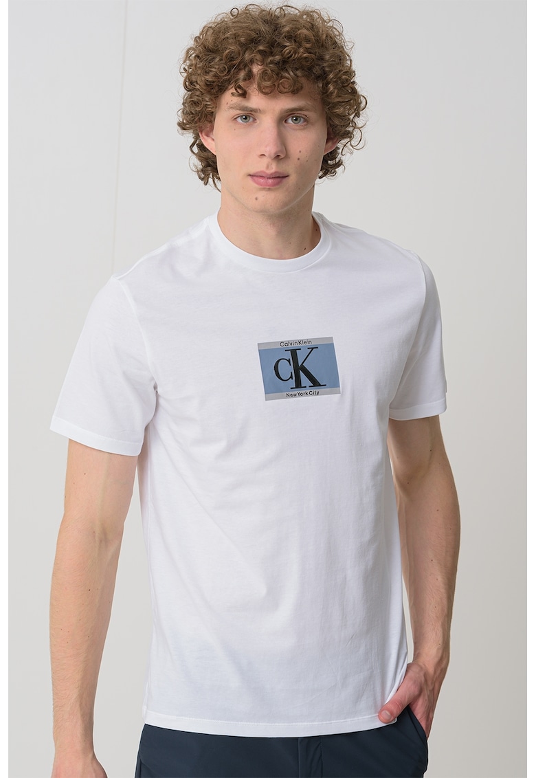 Tricou cu imprimeu si decolteu la baza gatului - Alb optic