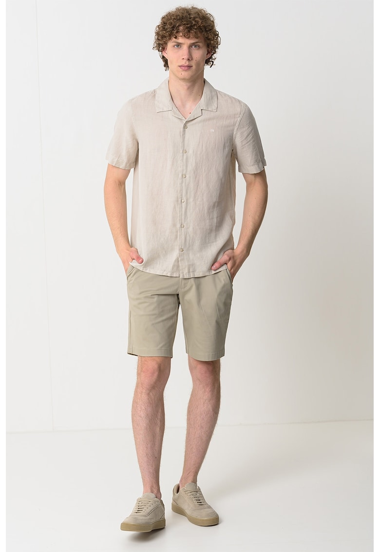 Camasa de in si bumbac cu logo brodat discret