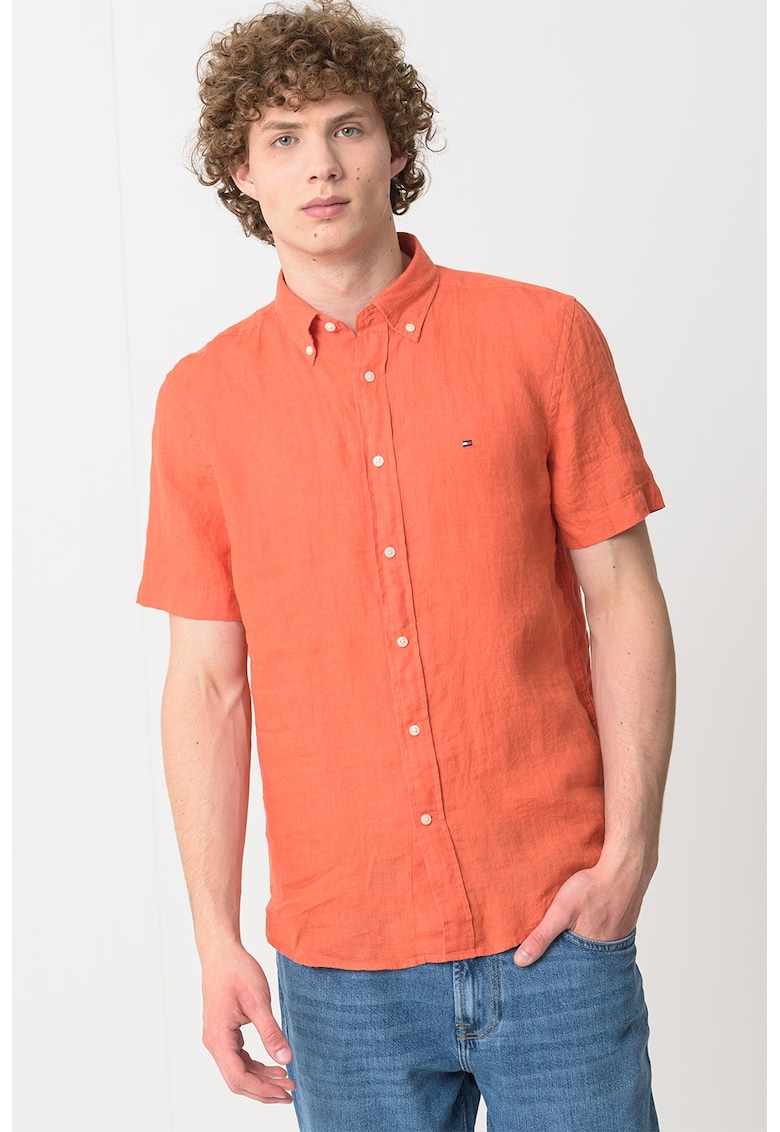 Camasa regular fit de in - Portocaliu mandarina