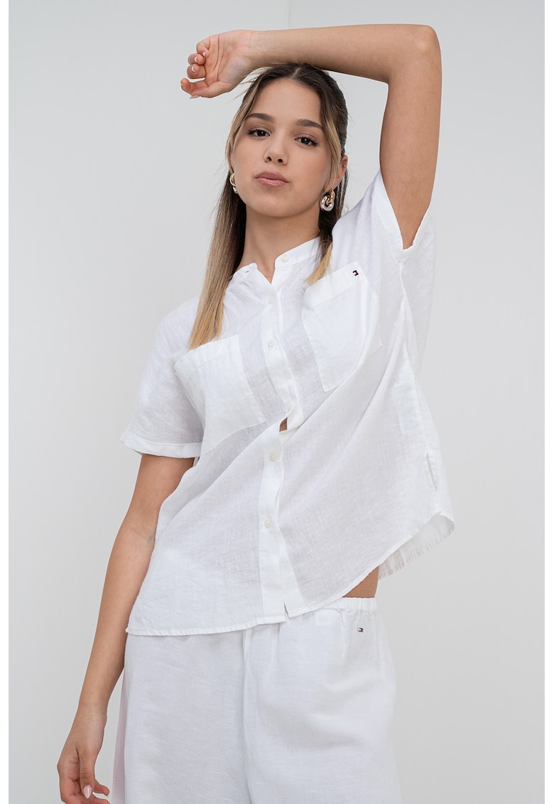 Camasa lejera de in cu maneci scurte - Alb murdar