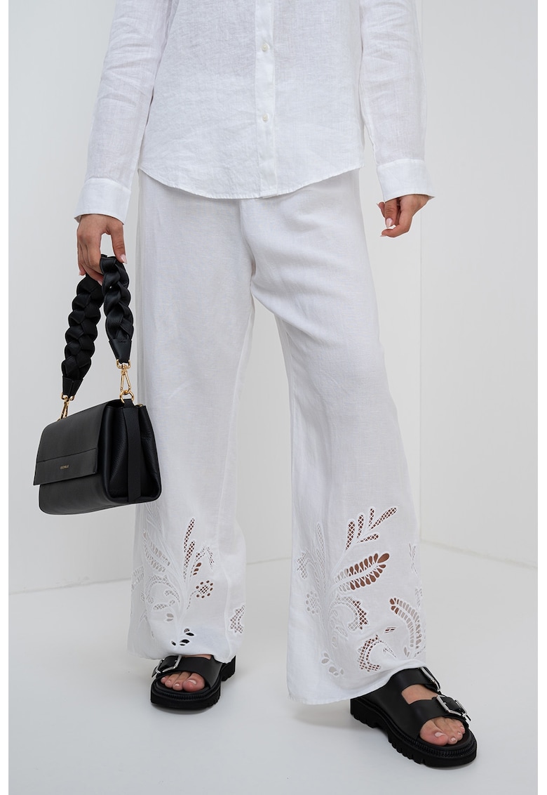 Pantaloni din amestec de in cu broderie