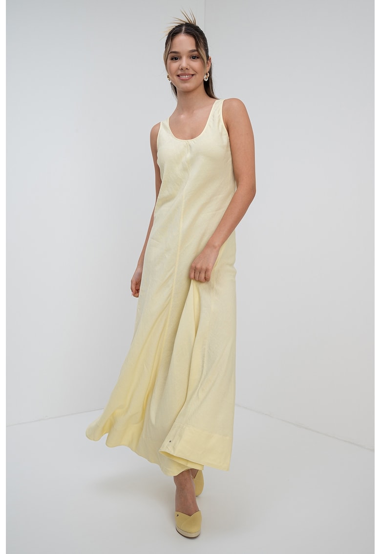 Rochie lunga din amestec de in cu decolteu rotund