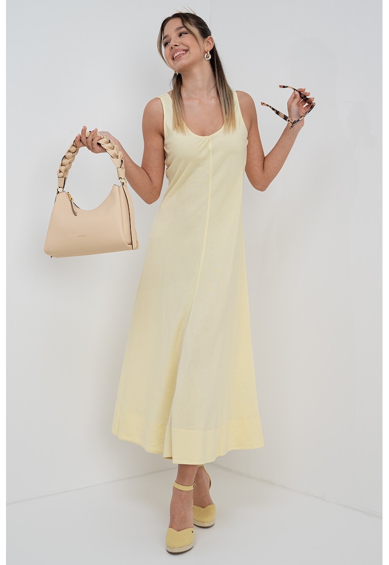 Rochie lunga din amestec de in cu decolteu rotund