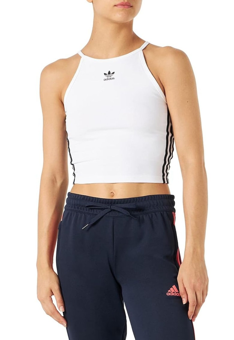 Top crop cu decolteu in stil american Adicolor Classic