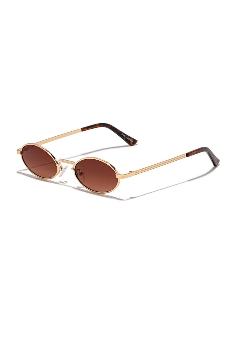 Ochelari de soare ovali unisex cu rama metalica - Auriu/Maro