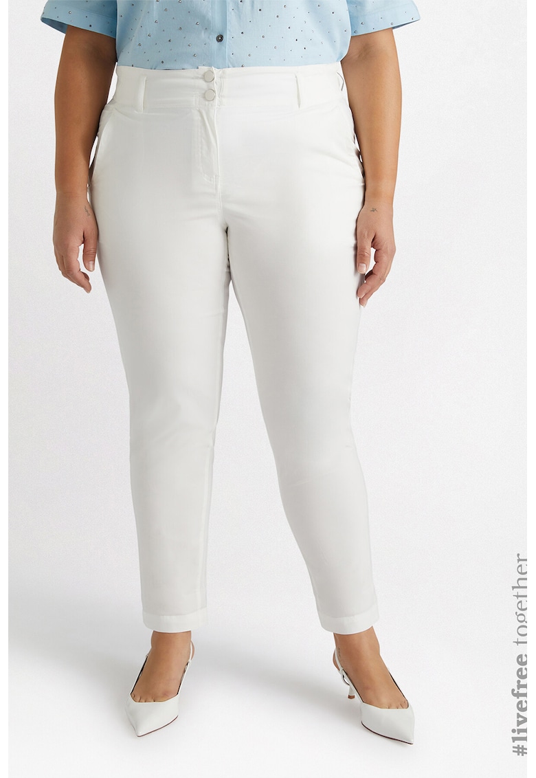 Pantaloni uni din amestec de lyocell cu talie inalta - Alb