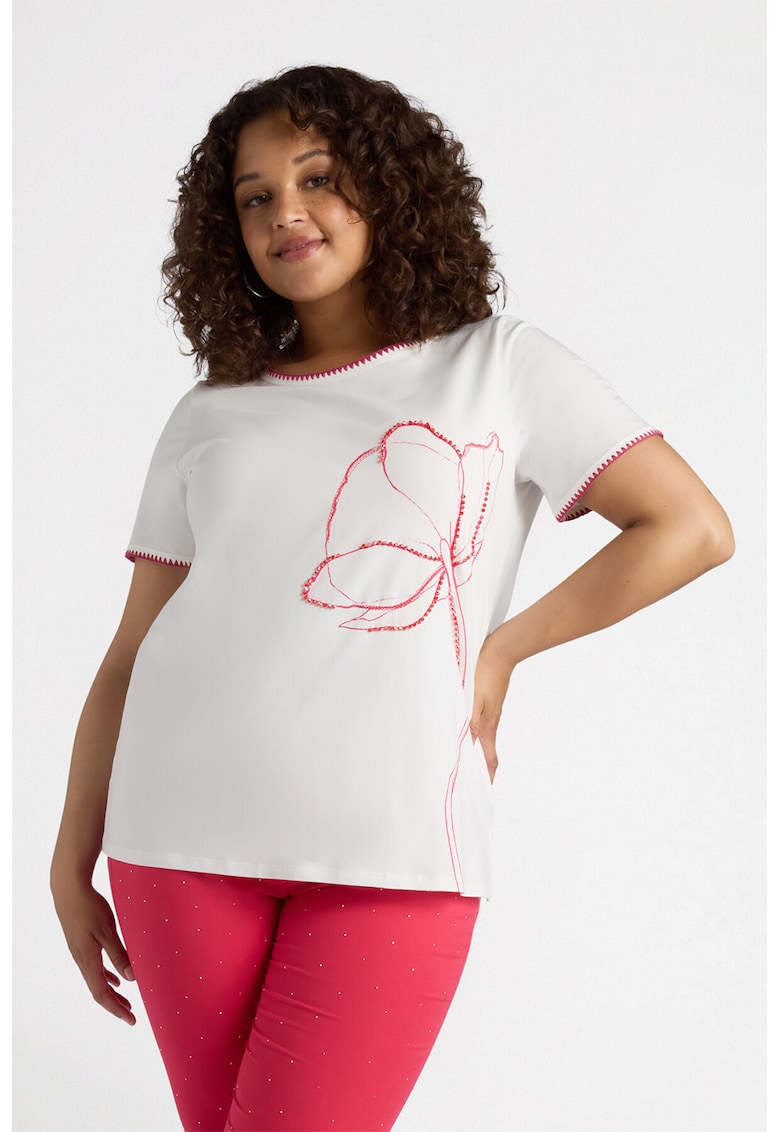 Tricou cu model floral decorat cu margele