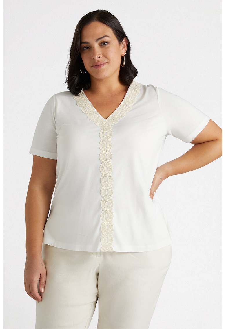 Tricou din bumbac si modal cu detalii din macrame