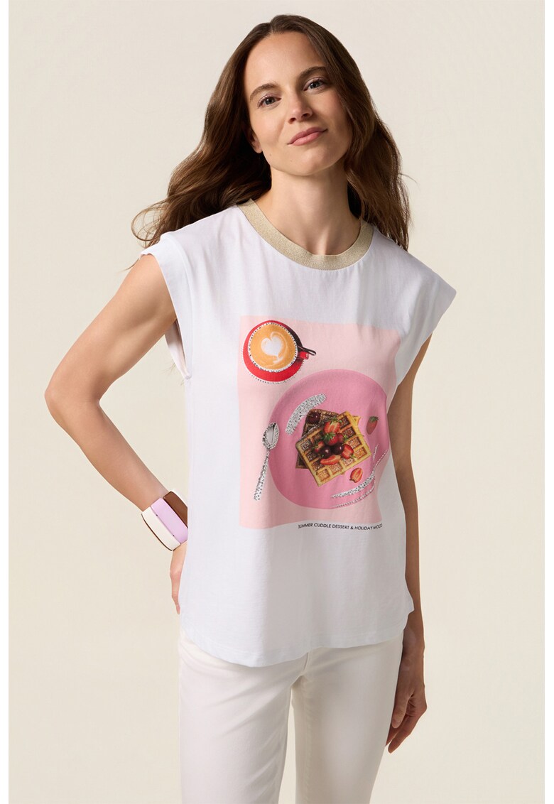 Tricou din bumbac cu impriemeu poza - Piersica/Roz