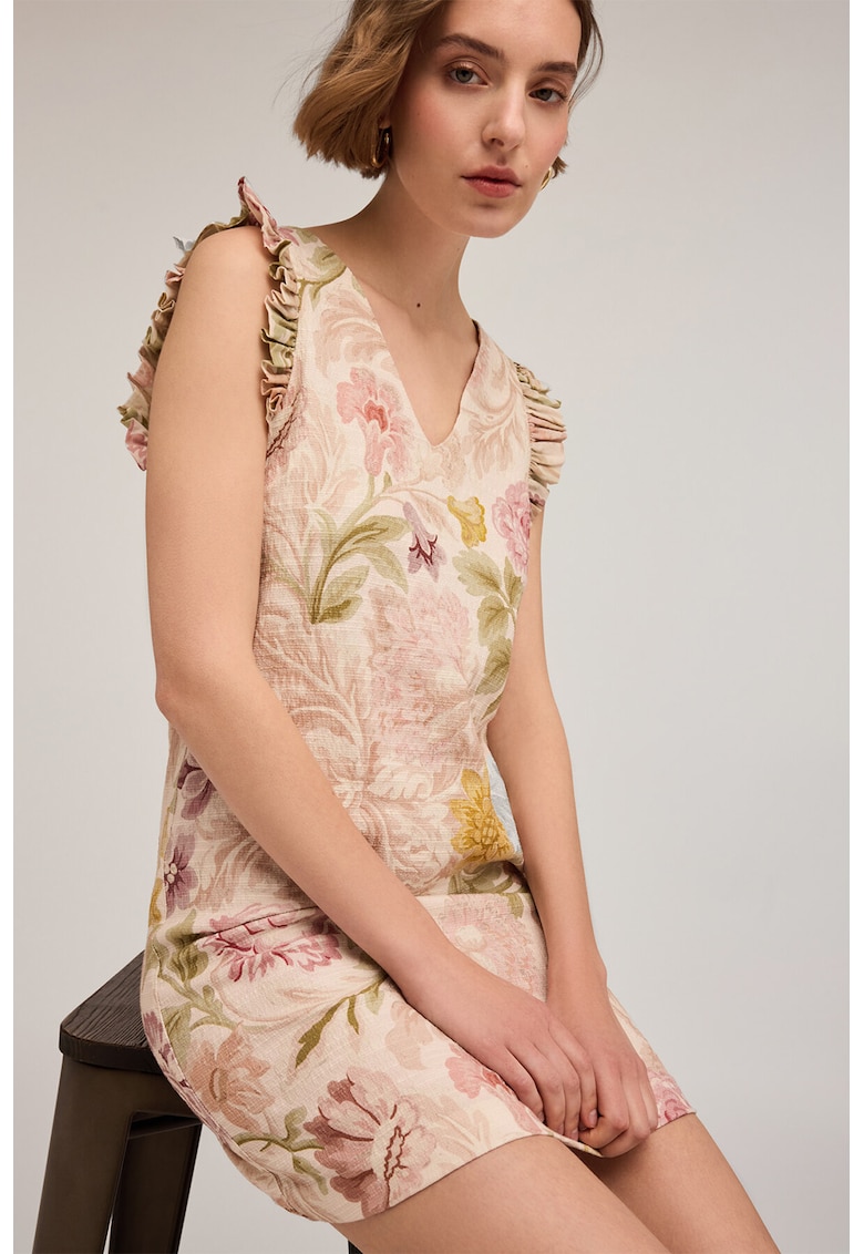 Rochie scurta din material jacquard cu imprimeu floral