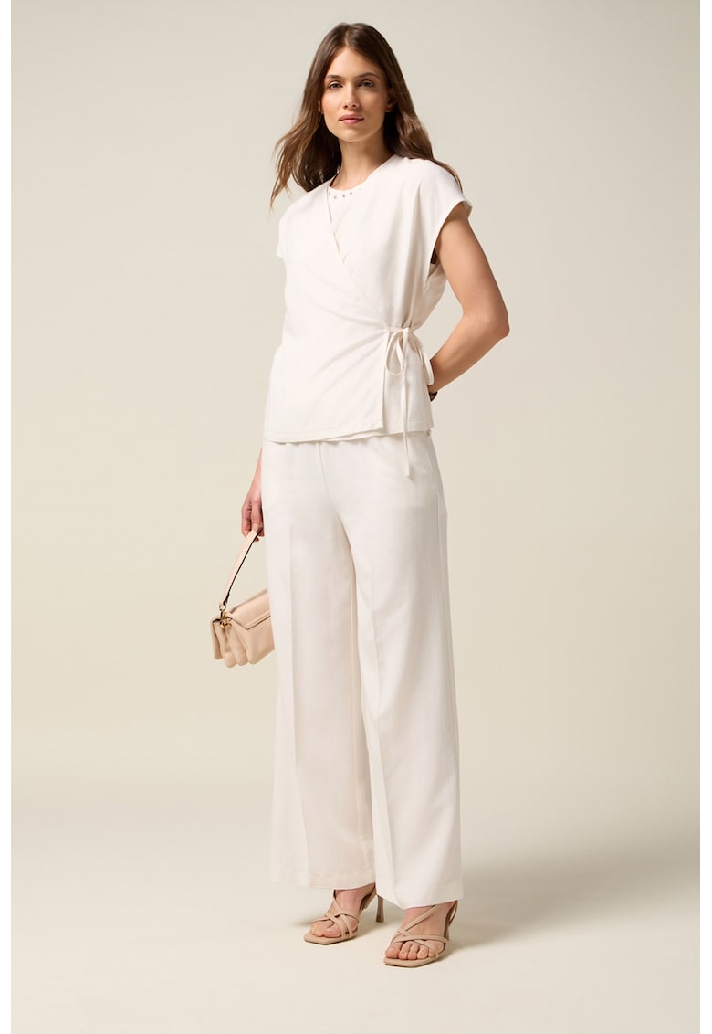 Pantaloni cu croiala ampla si talie inalta - Alb murdar