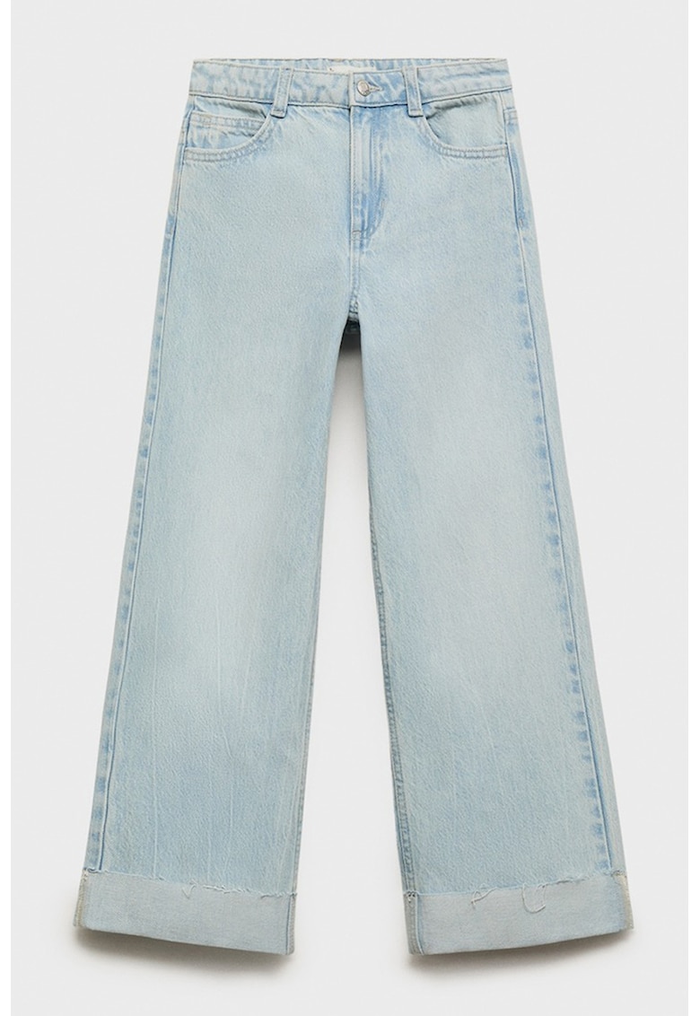 Blugi cu croiala ampla si aspect decolorat - Albastru deschis