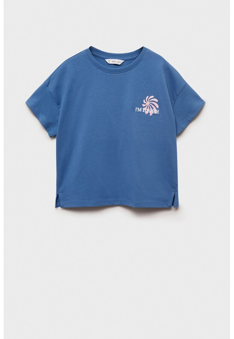 Tricou din bumbac cu imprimeu pe partea din spate - Albastru inchis/Roz