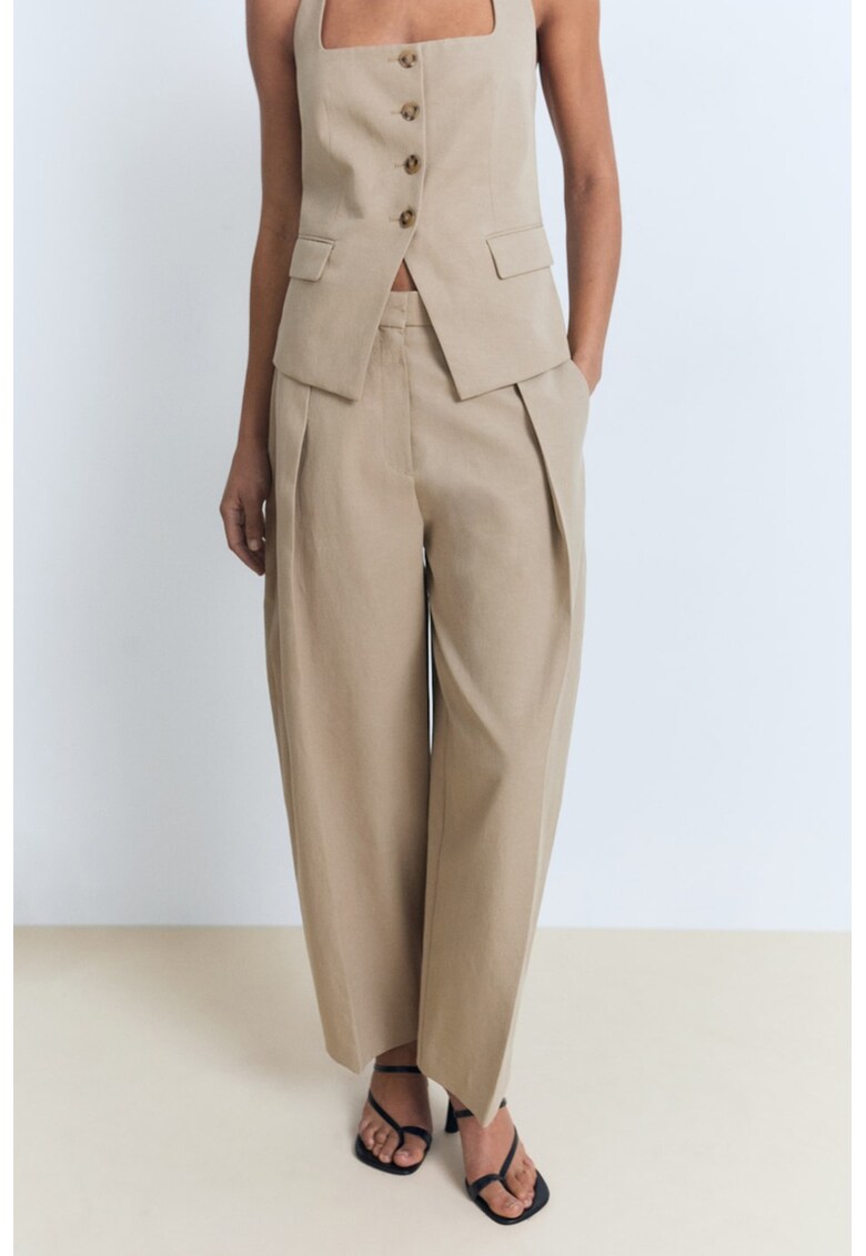 Pantaloni din lyocell cu buzunare laterale - Maro camel