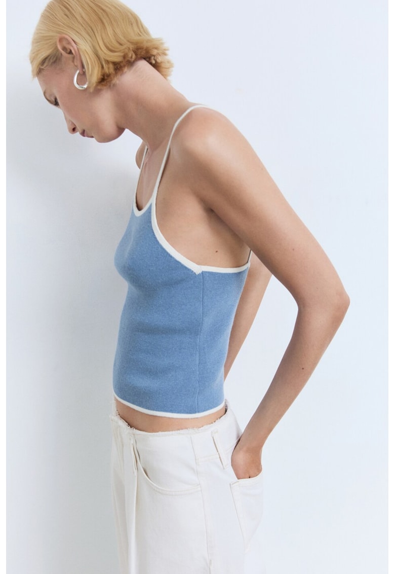 Top crop cu bretele inguste - Alb/Albastru prafuit