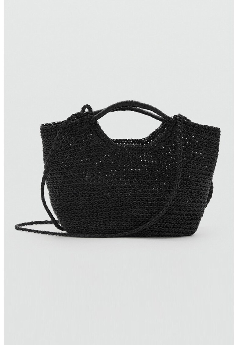 Geanta crossbody cu aspect tricotat - Negru