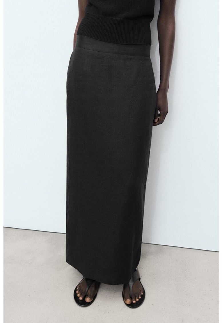 Fusta din in cu croiala creion si model uni