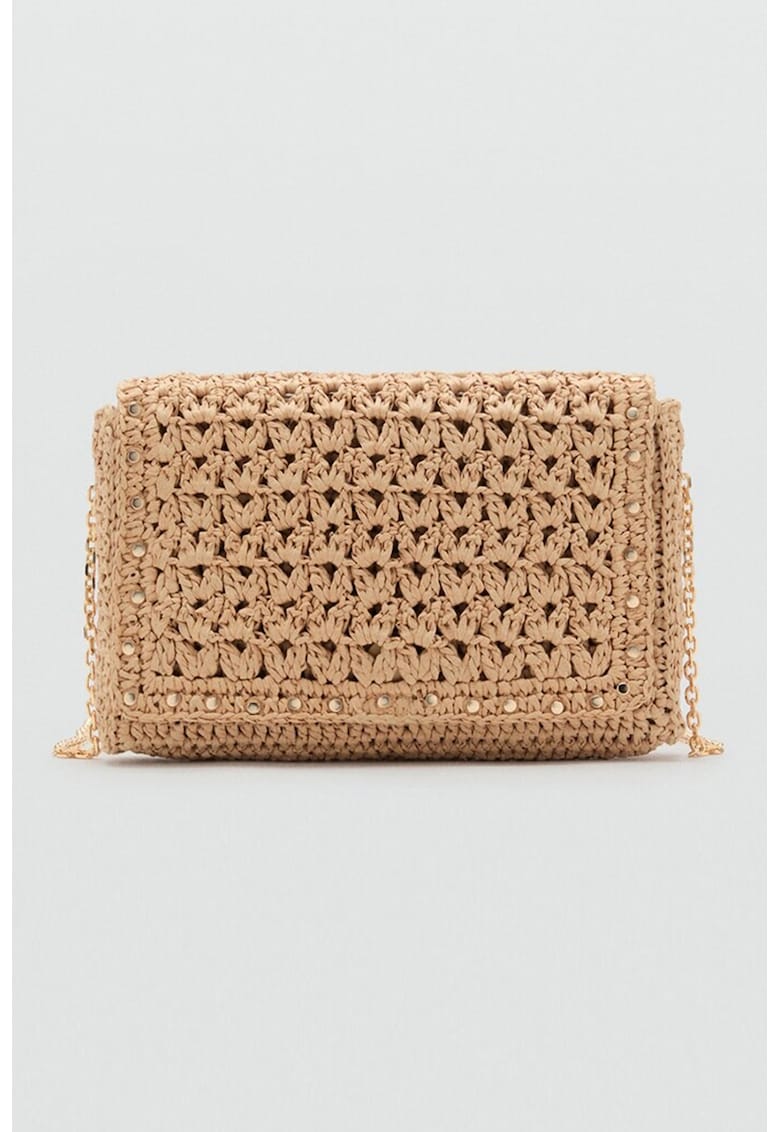 Geanta crossbody din paie de hartie si bareta din lant