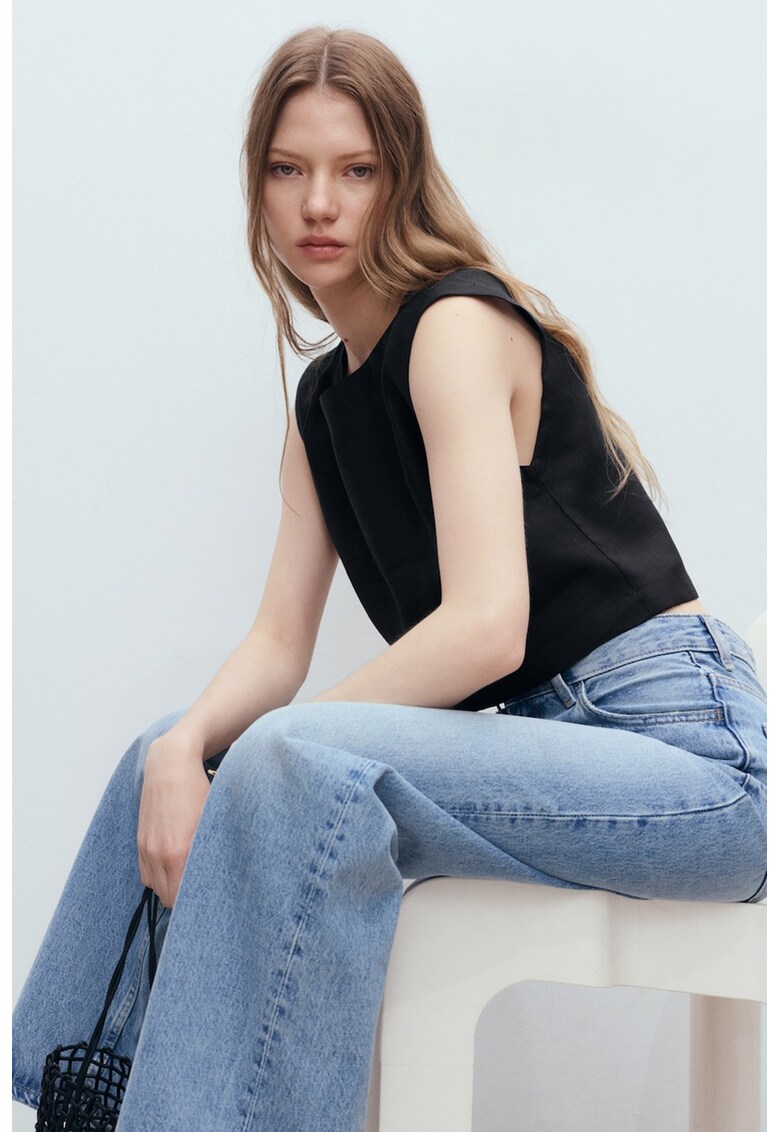 Tricou crop din in - Negru