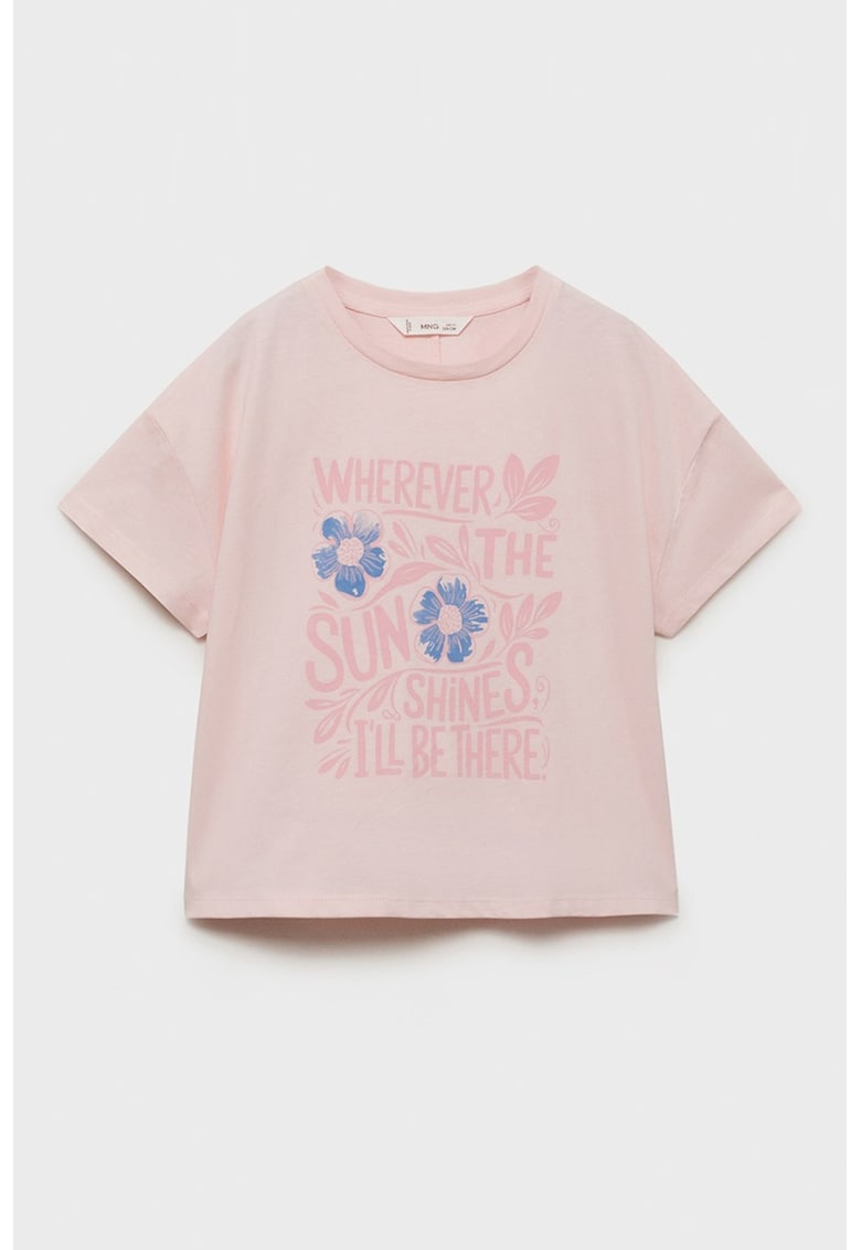 Tricou cu imprimeu text si floral pe partea din fata Tricou cu imprimeu text si floral pe partea din fata