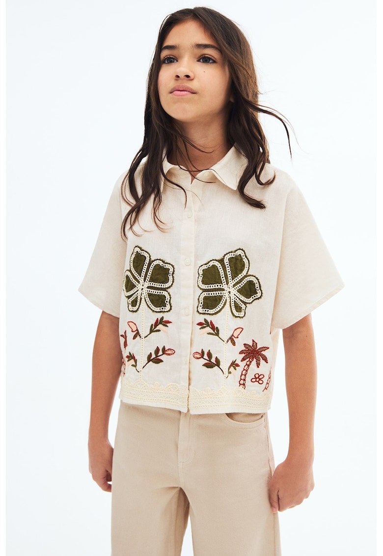Camasa din amestec de in cu detaliu cu broderie