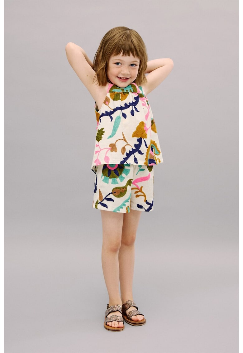 Pantaloni scurti din amestec de in si bumbac cu broderie