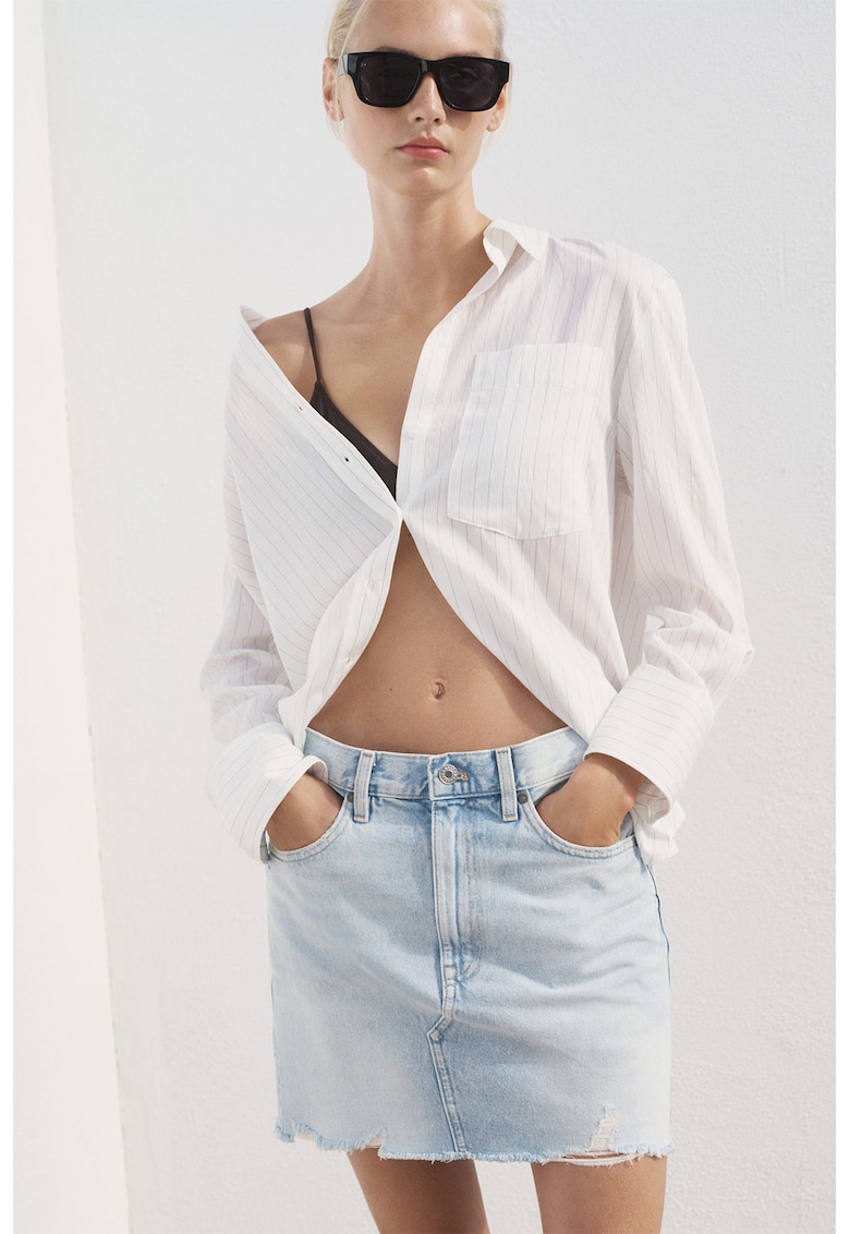 Fusta mini din denim - Albastru deschis melange