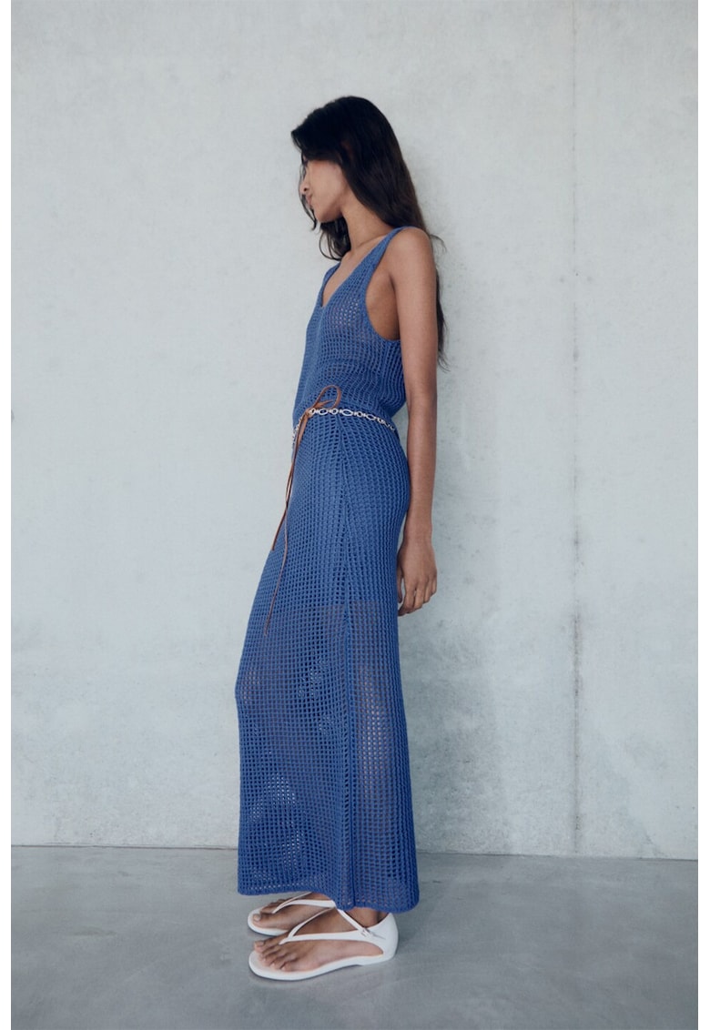 Fusta lunga cu perforatii - Albastru inchis