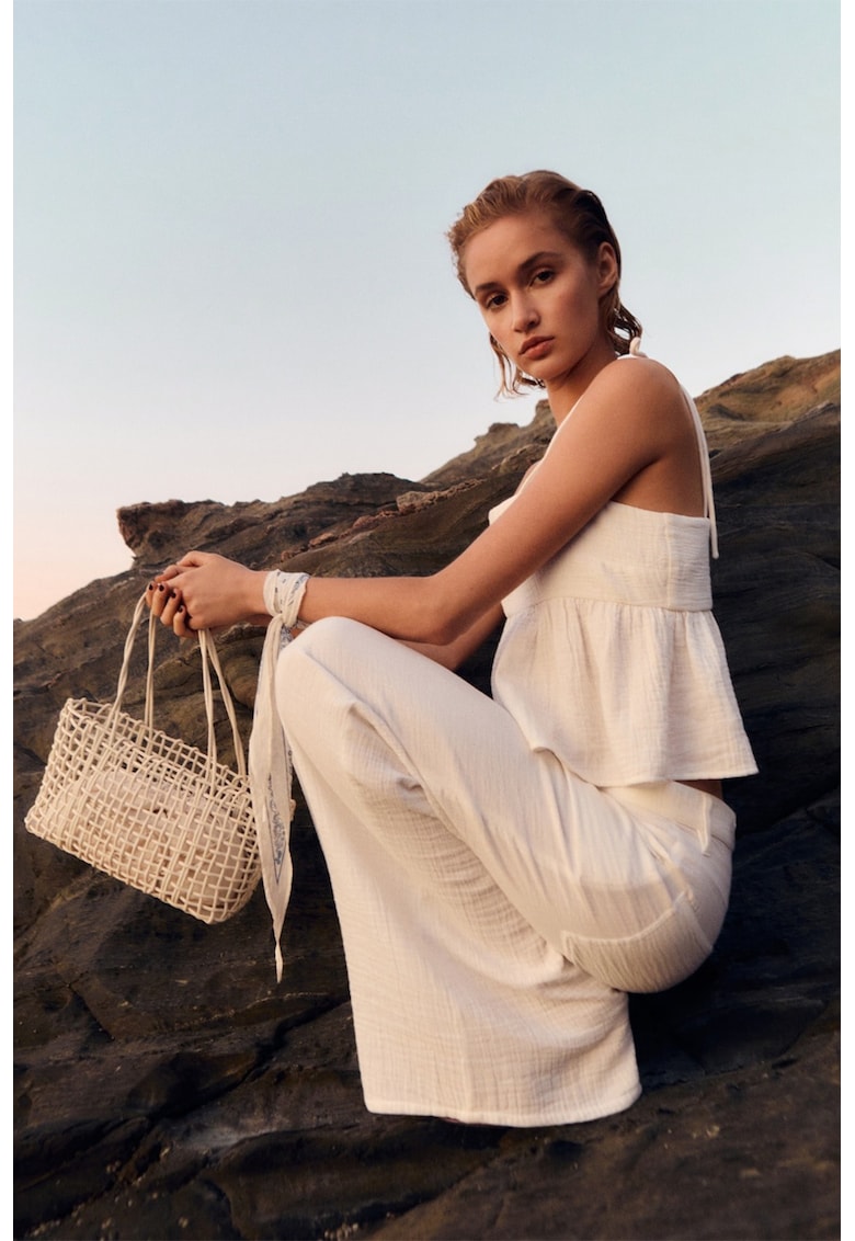 Top din bumbac cu croiala dreapta