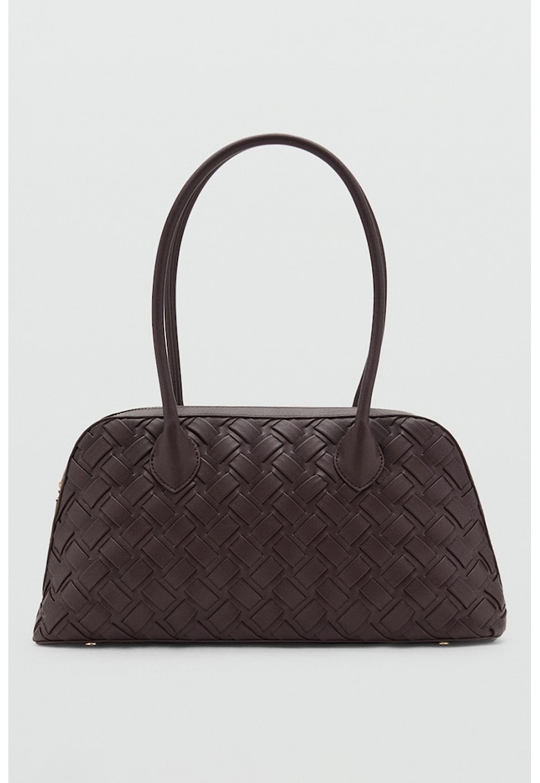 Geanta din piele ecologica cu bareta de umar si aspect tesut