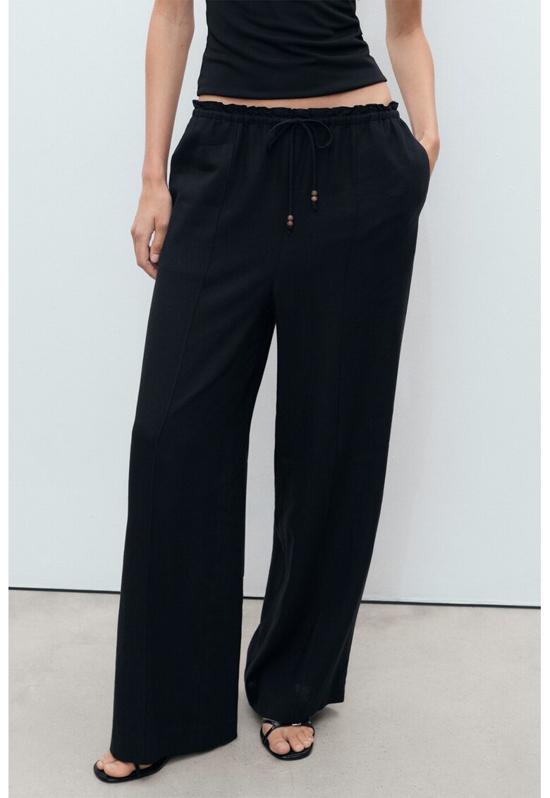 Pantaloni din amestec de in cu croiala ampla - Negru stins