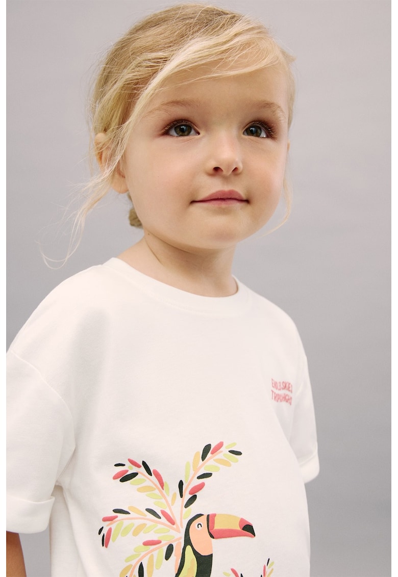 Tricou de bumbac cu imprimeu - Alb/Rosu/Galben mustar