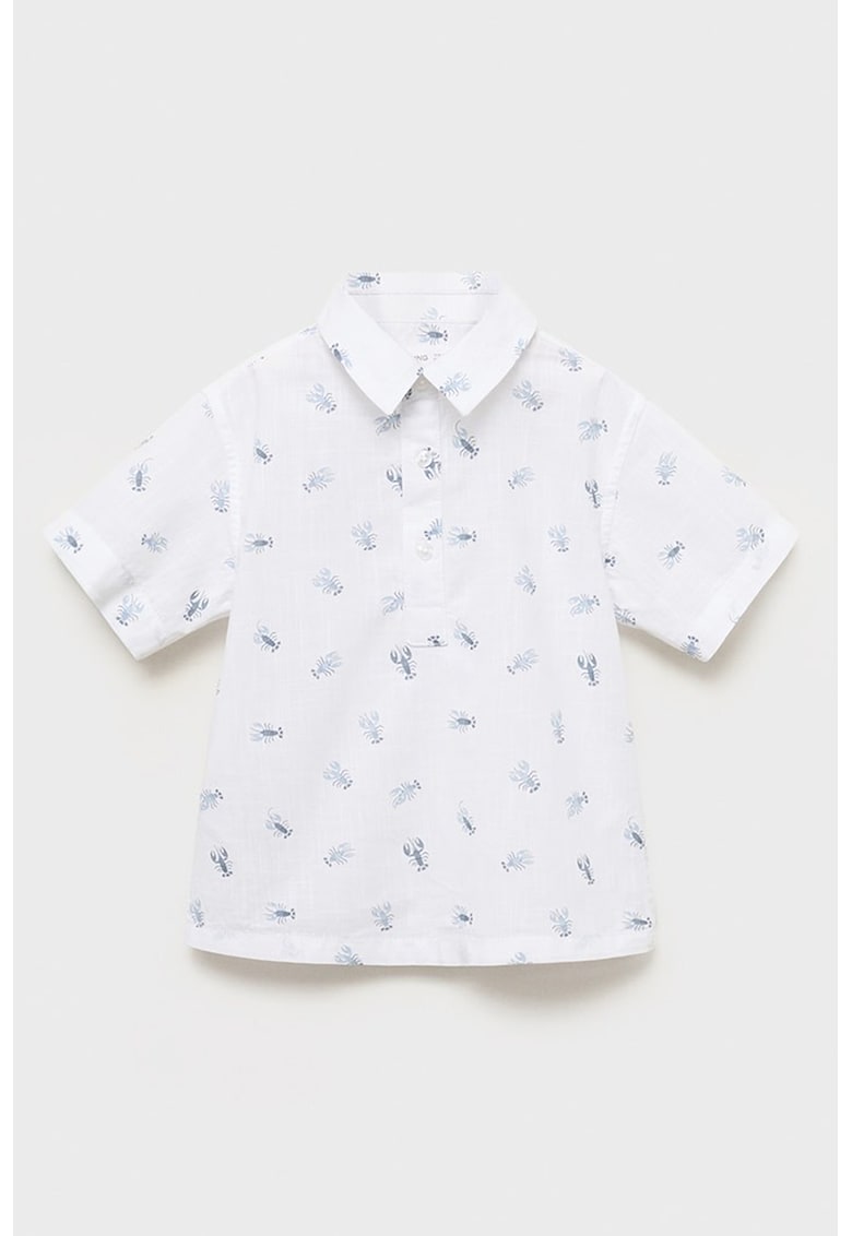Camasa de bumbac cu maneci scurte si model - Alb/Albastru azur